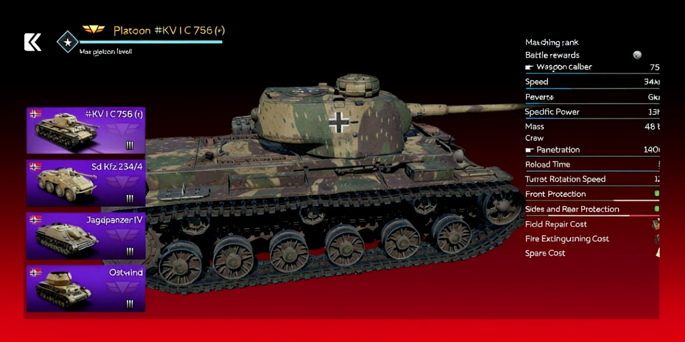 War Thunder KV-1 in-game stat screen